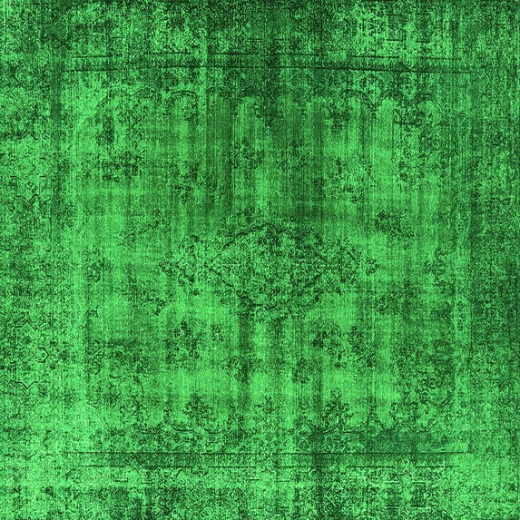 Ahgly Company Indoor Square Oriental Green Industrial Area Rugs, 7' Square