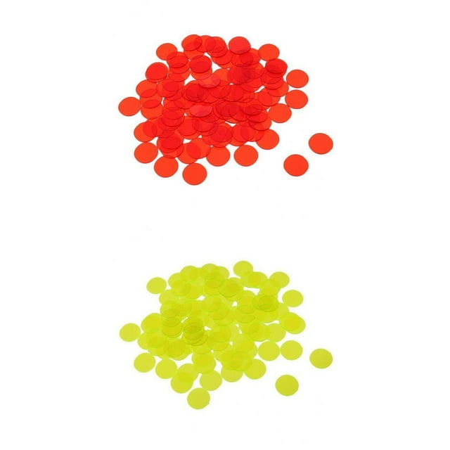 KLKCMS 200 Pcs Puce de Bingo Translucide 3/4 Po pour Cartes de Jeu de Bingo Jaune Rouge