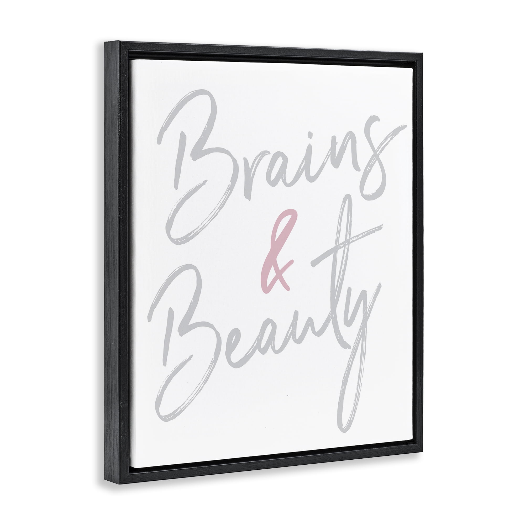 Stupell Industries Brains & Beauty Phrase Beauty & Fashion Painting Black Floater Framed Art Print Wall Art, 17 x 21