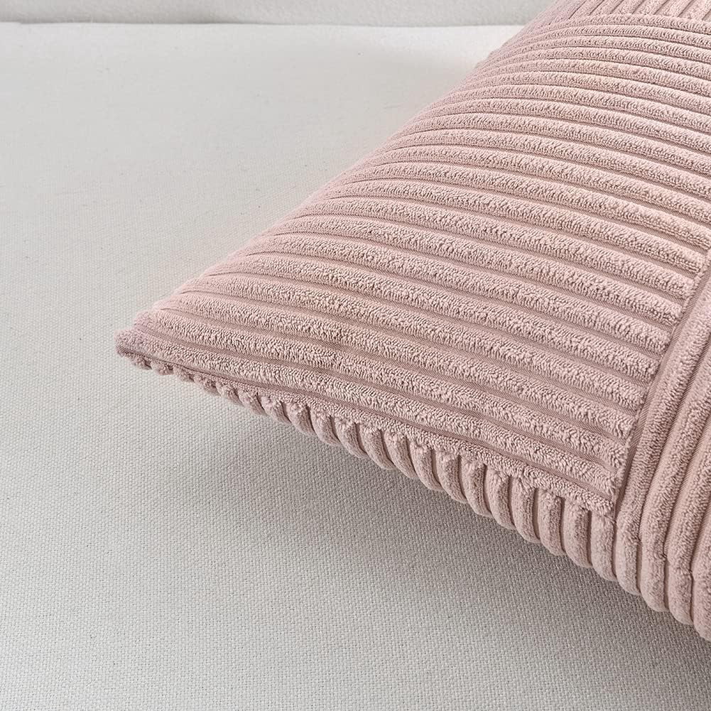 2 Packs Decorative Throw Pillow Covers for Living Room Couch Bed, Farmhouse Boho Home Decor, Soft Corss Corduroy Patchwork Textured Square Cushion Case