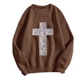 thumbnail image 4 of Chandail en Molleton à Col Rond pour Femmes Imprimé Los Angeles Automne Col Rond Manches Longues Chandail en Molleton Oversize Chandail avec Design à Épaules Tombantes Chandail Sport Femme Café m, 4 of 4