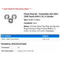 thumbnail image 2 of Piston Ring Set - Compatible with 2004 - 2008 Toyota RAV4 2.4L 4-Cylinder 2005 2006 2007, 2 of 2