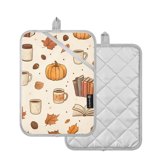 Yayeee Pot Holders Kitchen Heat Resistant with Pocket 7"x9.8" Cotton Oven Cooking Hot Pads, Fall Beige Pumpkin