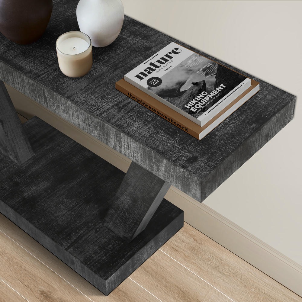 Barara King Console Table, Entryway Table, Console Sofa Table, Display Shelf,60" Entryway Bench with 2-Tier Solid Wood Veneer Storage Cabinet, Antique Black