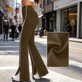 thumbnail image 5 of ZHYou No Boundarie Women's High Waist Flare Yoga Pants Side Stripe Split Stretchy Slim Athletic Bootcut Trousers,Brown,Size XL, 5 of 5