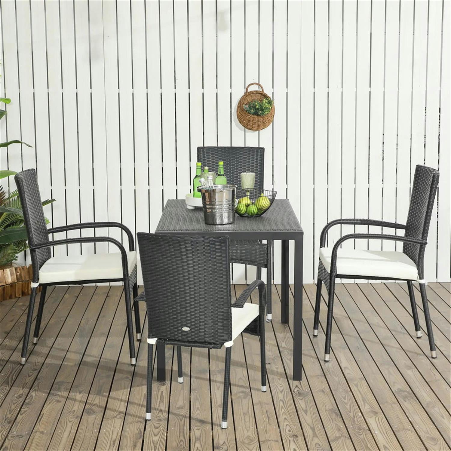 Demi Bonn Outdoor Dining Chairs Set of 4 with Armrests & Backrest, Stackable PE Rattan Patio Dining Room Chairs with Cushion for Garden, Backyard, Lawn, Black