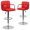 thumbnail image 3 of BizChair 2 Pack Contemporary Red Quilted Vinyl Adjustable Height Barstool with Arms and Chrome Base, 3 of 15
