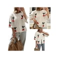 thumbnail image 2 of Michellecmm  Women Knit Tops Half Sleeve Button Up Cherry Embroidery Knitwear, 2 of 5