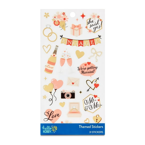 Hello Hobby Multicolor Wedding Engagement Themed Stickers, Wedding Icons, 31 Count