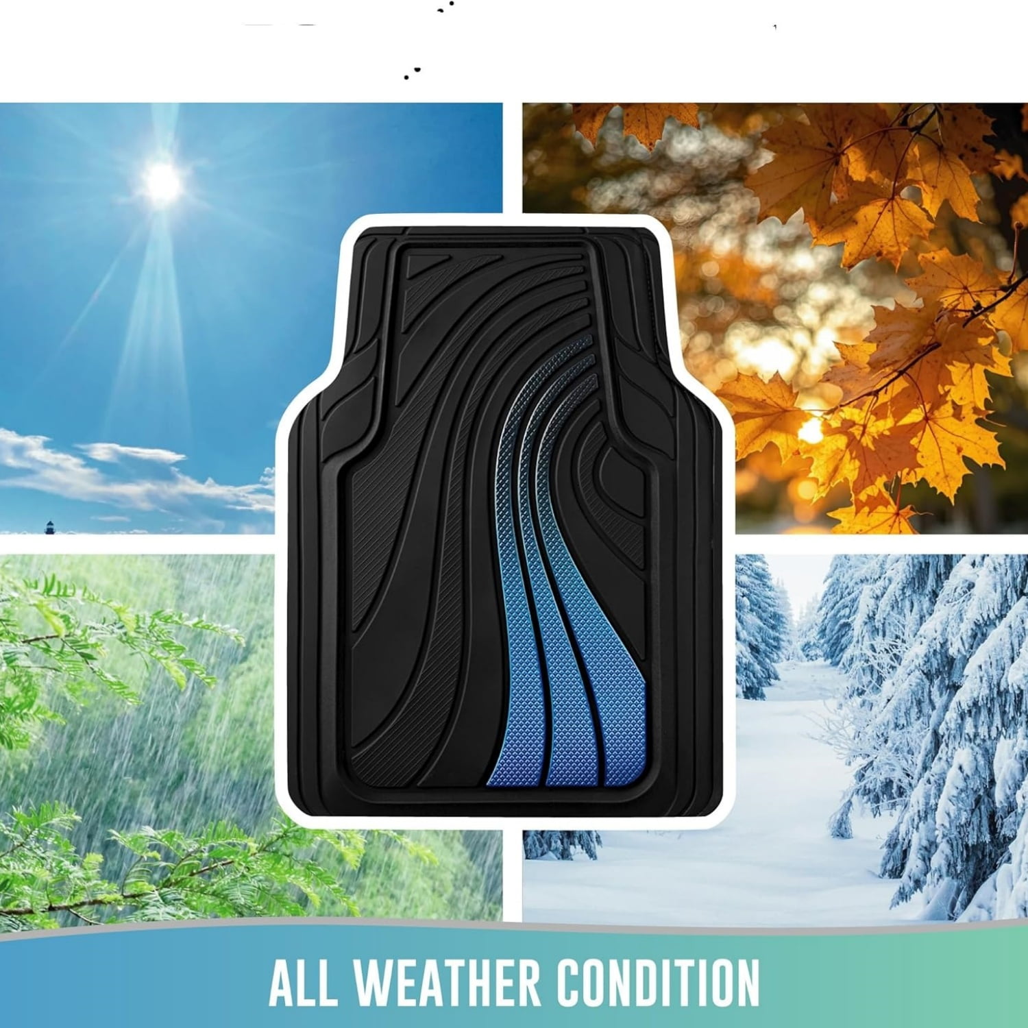 Car Floor Mats Full Set – Front & Rear Car Floor Mats with Aluminum Design, Anti-Slip Backing, All-Weather Protection, Trim-to-Fit Car Mats for Most Sedans, SUVs & Vans - - Blue