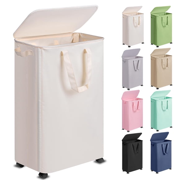 Vincona Slim Laundry Hamper with Lid and Wheels, Small Rolling Laundry Basket with Handle for Small Spaces, Tall Dirty Clothes Hampers for Dorm, Bath