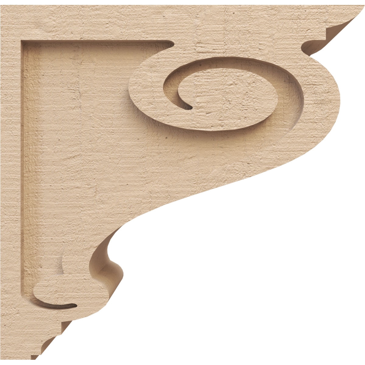 6"W x 12"D x 12"H Classic Scroll Rough Cedar Woodgrain TimberThane Corbel, Primed Tan