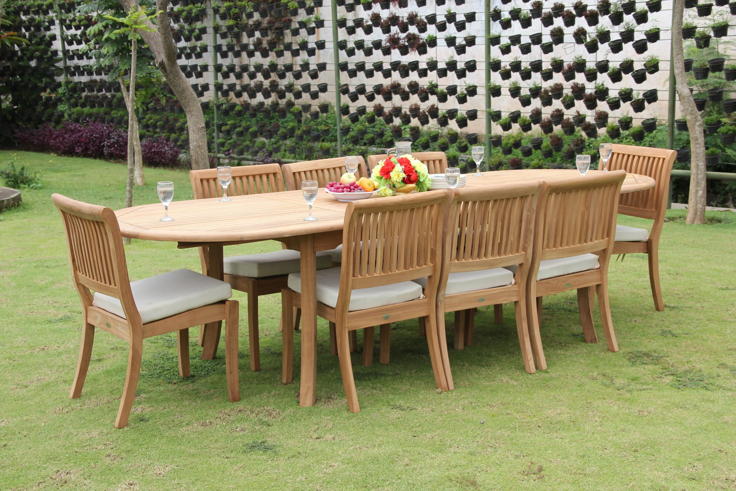 117” Oval Extn Table Napa 9-pc Outdoor Teak Dining Patio 8 Stacking Arm Chairs 