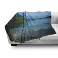 thumbnail image 3 of Wyoming Soft Flannel Fleece Throw Blanket, Leigh Lake Landscape with Sky and Reflections on Calm Water, Cozy Plush for Indoor and Outdoor Use, 70" x 90", Olive Green and Sea Blue, by Ambesonne, 3 of 6