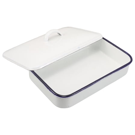 LOLIPPYY Enamel Baking Tray with Lid Dishwasher Safe White Roasting Pan for Oven and Grill