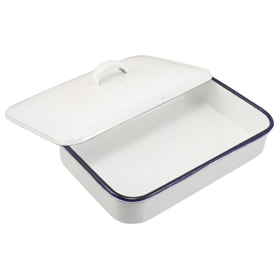LOLIPPYY Enamel Baking Tray with Lid Dishwasher Safe White Roasting Pan for Oven and Grill