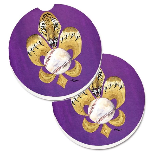 Tiger Fleur De Lis Baseball Set of 2 Cup Holder Car Coaster