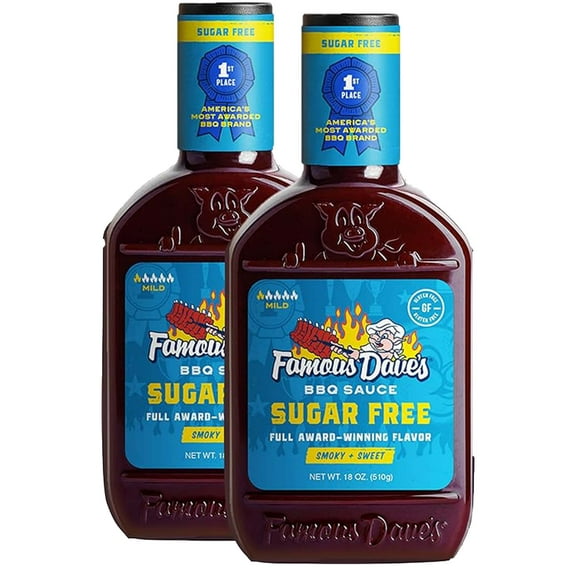 Famous Dave's Sugar Free BBQ Sauce, 18 Ounce Pack of 2, No High Fructose Corn Syrup, Sugar Free, Keto and Paleo Friendly