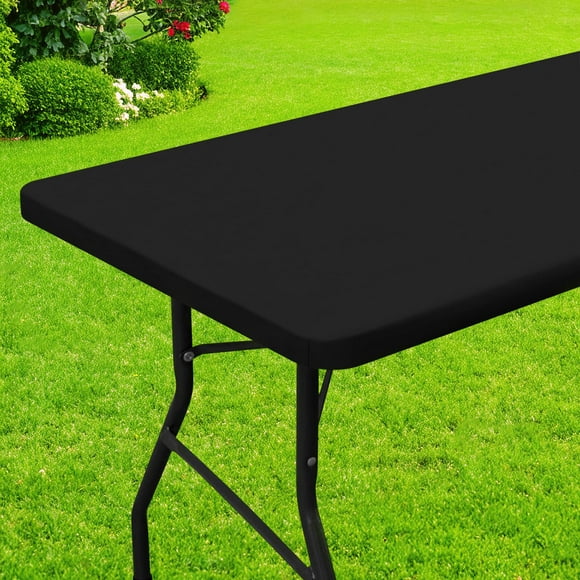 Mantel Smiry, impermeable, elástico, ajustado, para mesa de 6 pies, negro