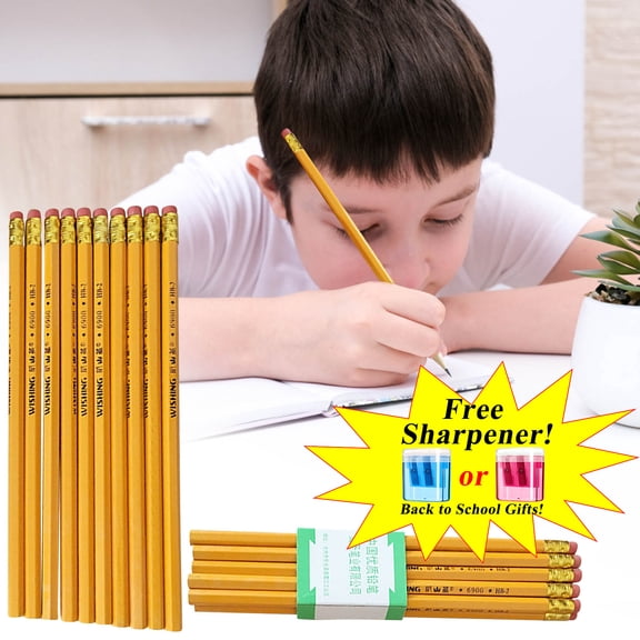 Boovnll Pencils, 10Pcs Wood-Cased Unsharpened Soft HB Pencils #2 with Eraser Top & Sharpener for Writing, Drawing, Sketching, Home, Office Supplies, Pencils