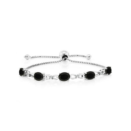 - 925 Sterling Silver Adjustable Diamond Tennis Bracelet 4.00 ct Oval Black Onyx