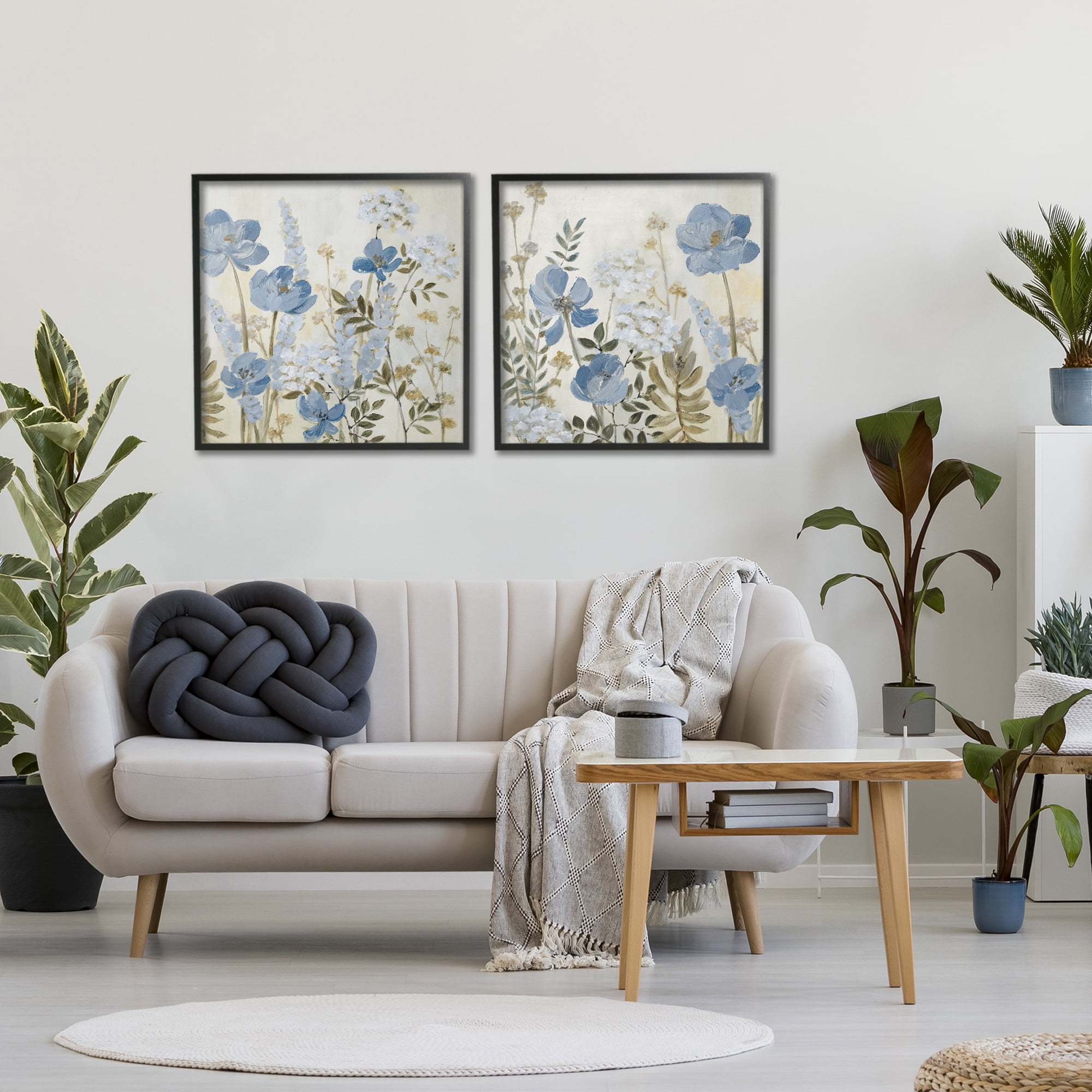 Stupell Industries Blue Peaceful Garden 2 Piece Black Framed Giclee Art Set, design by Lanie Loreth