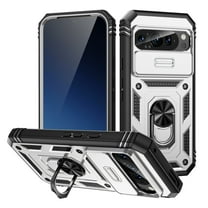 Decase for Google Pixel 9 Pro XL Case with Slide Camera Cover Magnetic Ring Holder Kickstand Phone Case for Google Pixel 9 Pro XL,White Black