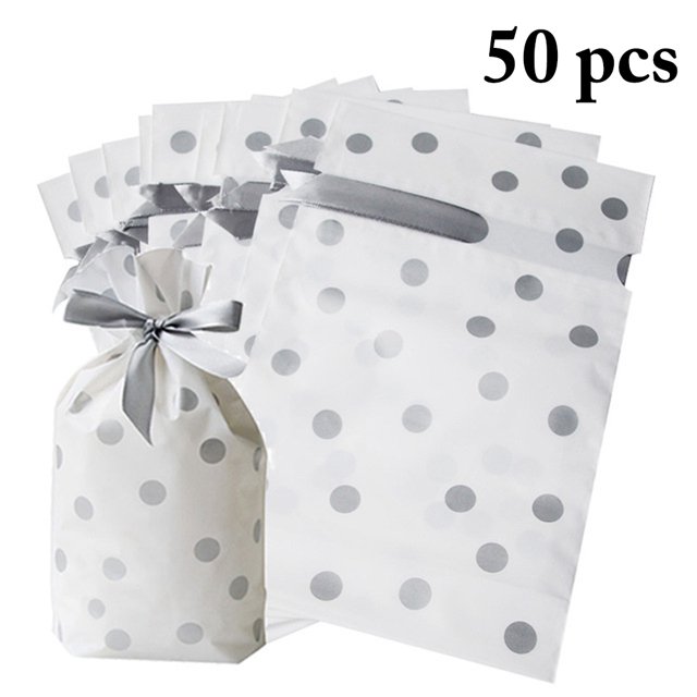 Coofit 50PCS Cello Bag Drawstring Cookie Bag Cellophane Treat Bag for Candy Bread