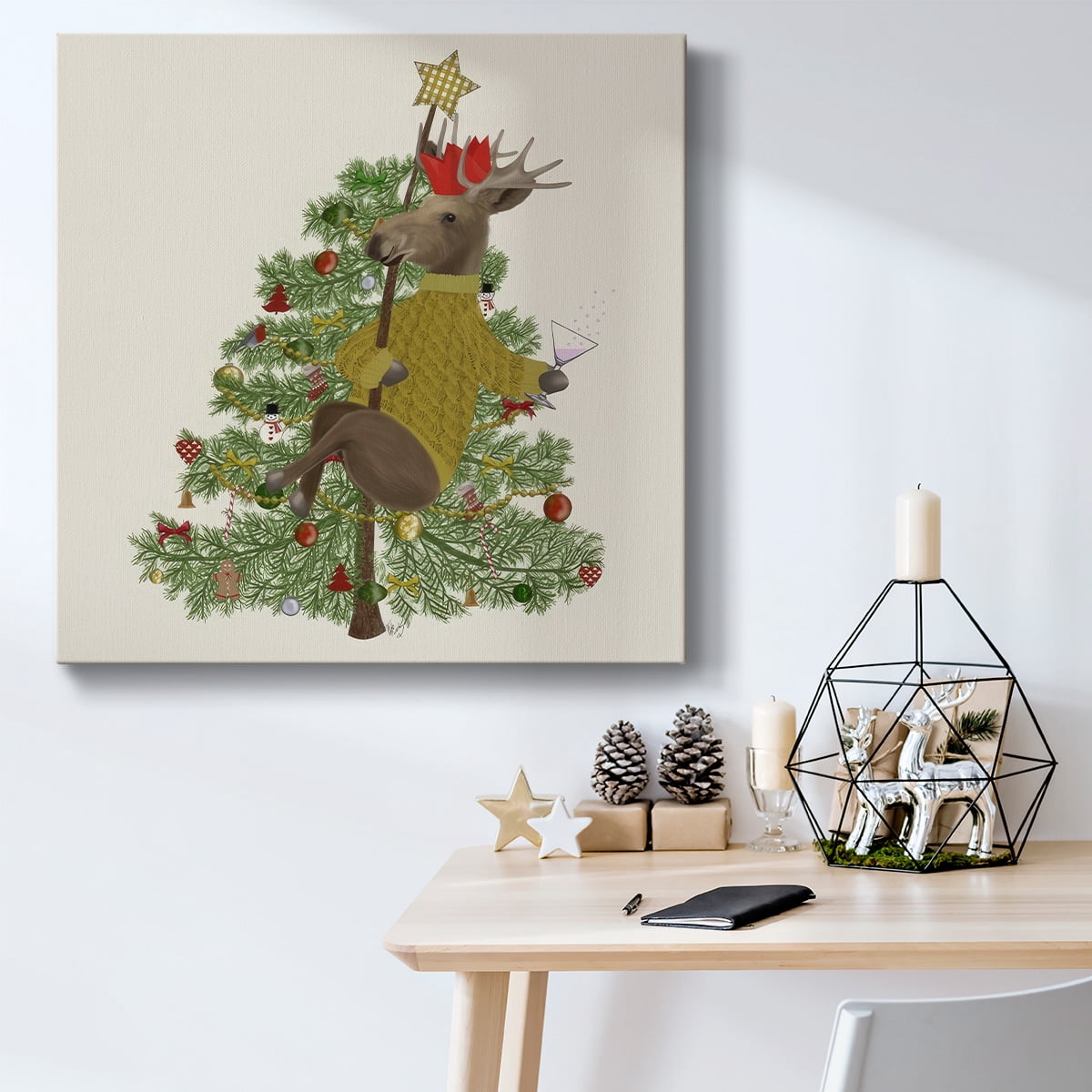 Moose Christmas Pole Dance- Gallery Wrapped Canvas