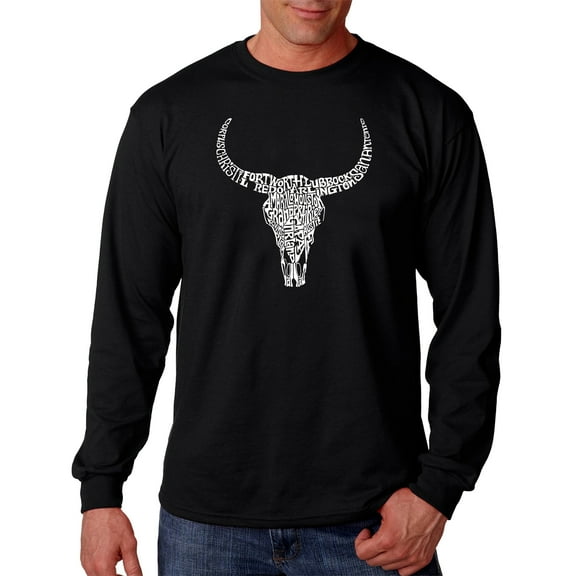 LA Pop Art Men's Word Art Long Sleeve T-shirt - Texas Skull