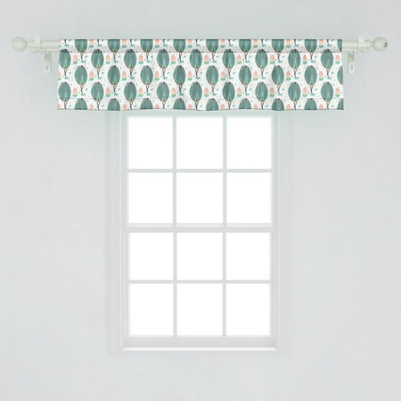 Ambesonne Modern Window Valance, Abstract Geometric Outdoors Pattern with Trees and Houses in Pastel Colors, Curtain Valance for Kitchen Bedroom Decor with Rod Pocket, 54" X 12", Seafoam Peach Black
