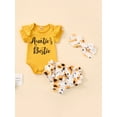 thumbnail image 2 of Infants Girls 3Pcs Outfit Sets, Letter Print Short Sleeve Romper Flower Print Shorts with Headband Clothes Suits, 2 of 8