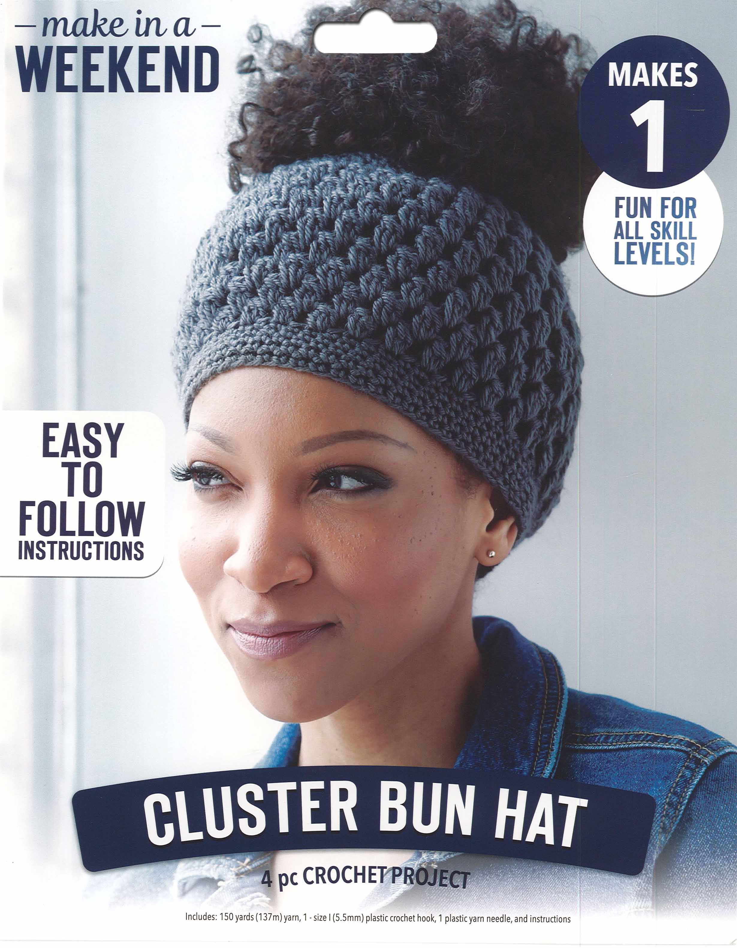 Leisure Arts Kit Make In A Weekend Crochet Cluster Bun Hat