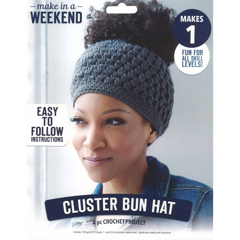 Leisure Arts Kit Make In A Weekend Crochet Cluster Bun Hat 