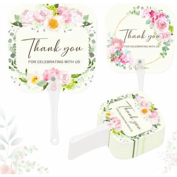 50pcs Wedding Fans - Thank You Fans for Hot Outdoor Ceremony Gift, Personalized Favors for Guests Bulk$$Home Decor, Kitchen, & Other