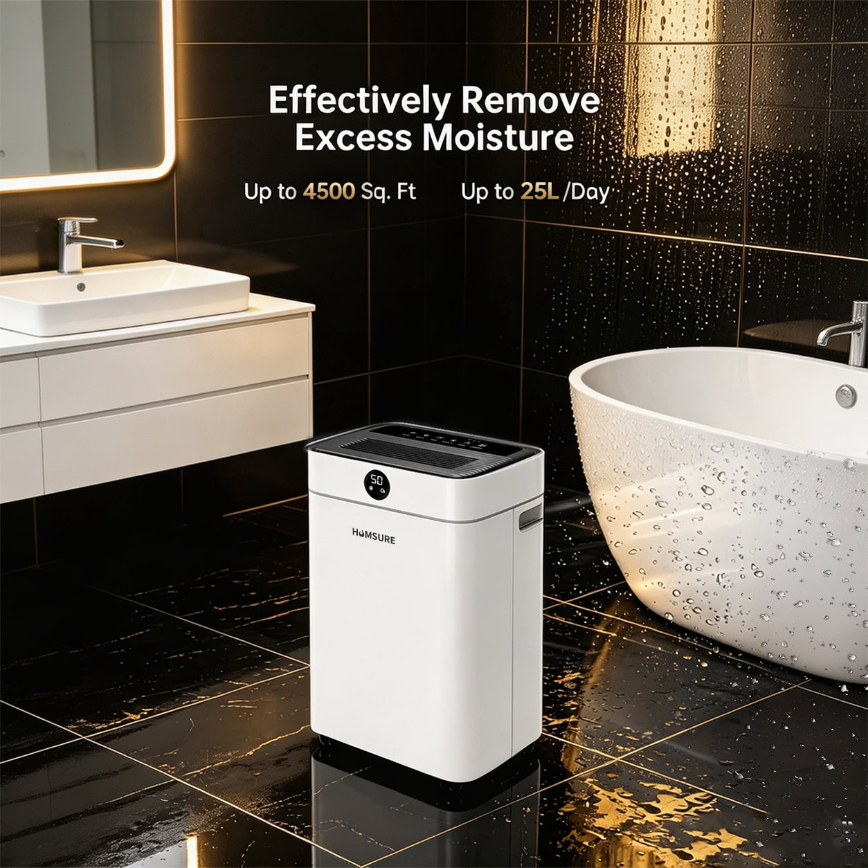 HUMSURE 50 Pint Dehumidifier for Basement, Compressor Dehumidifier with Auto Defrost & Drain Hose, Covers up to 3500 Sq. ft.