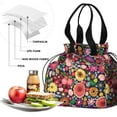 thumbnail image 4 of Pioneer Flower Floral Print Pattern Drawstring Lunch Bag Women - Drawstring Lunch Bag Insulated for Work Office - Stain-Resistant Large Lunchbags for Women with Multi-Pockets, 4 of 6