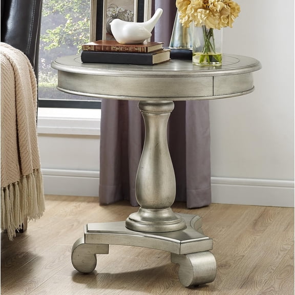 26 Inch Round Wood Pedestal Side Table - End Table with Scrolled Legs, Traditional Pedestal Base for Living Room, Bedroom (Black)