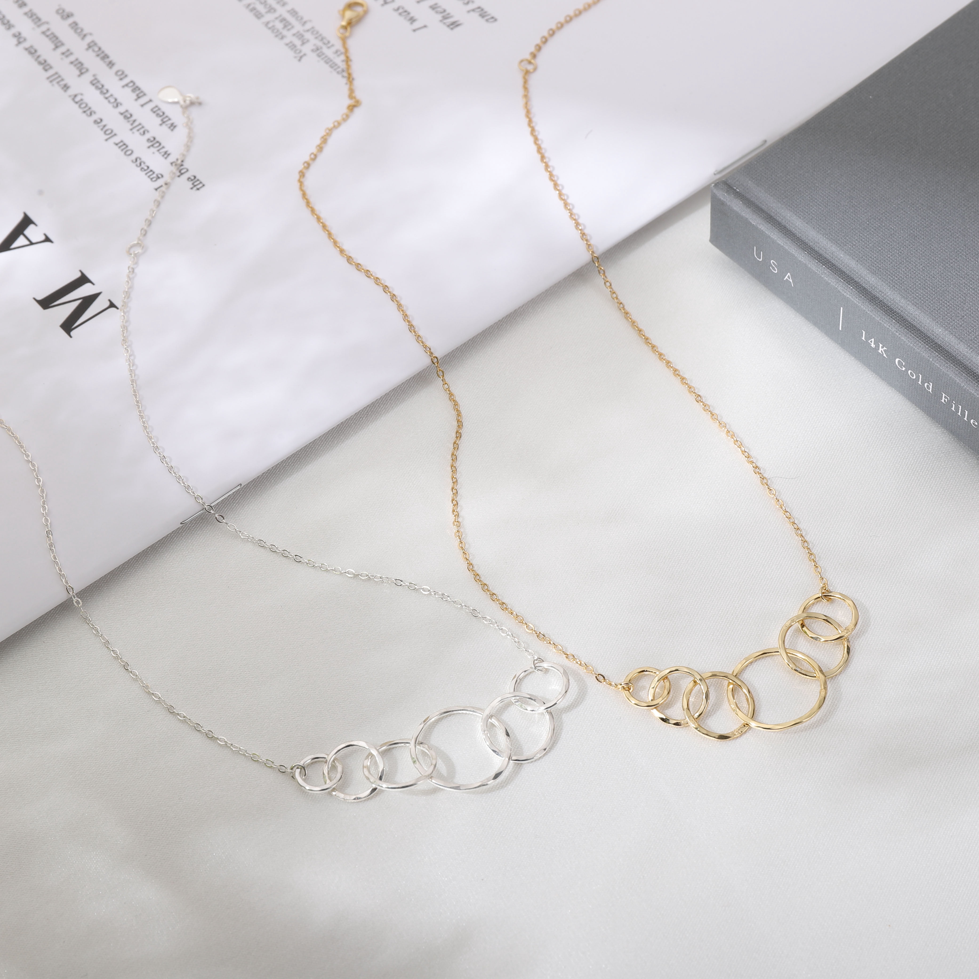 HOPE LOVE SHINE 60th Birthday Gold Necklace – 6 Ring Six Decades Gift for Her
