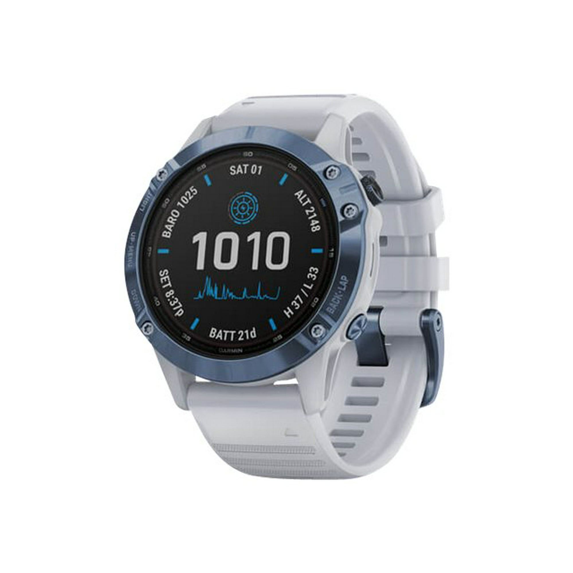 Garmin fenix 6 Pro Solar Edition 47 mm mineral blue titanium sport watch with band silicone whitestone wrist size 4.92 in 8.19 in display 1.3 32 GB Bluetooth Wi Fi ANT 1.69 oz Walmart