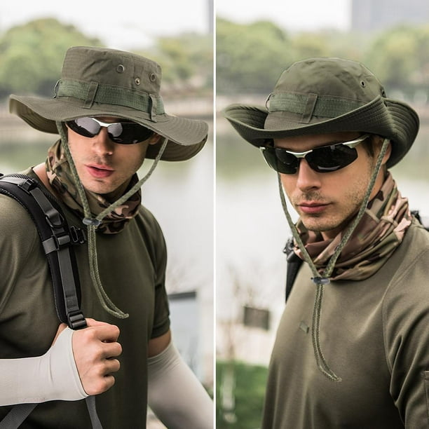 Finvizo Mens Sun Hat Fishing Hiking Cap Wide Brim UV Protection Hat, Light  Gray