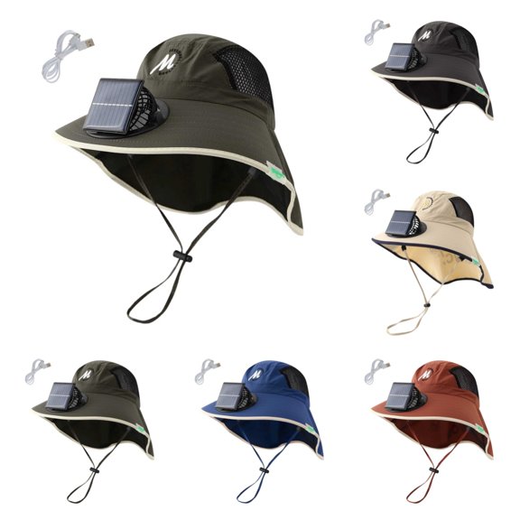 SAWOBUUN Kids Solar Fan Hat Boy Girl Fishing Hats Wide Brim Sun Protection Cap USB and Solar Powered Fan Hat