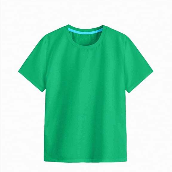 Gubotare Tops for Teen Girls Girls' Basic Short Puff Sleeve Round Neck T-Shirt Size 9-10 (Green,9-10 Years)