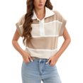 thumbnail image 2 of ATHLECHIC Womens Casual Sweater Vest V Neck Button Down Striped Pullover Tank Tops Loose Short Sleeve Sweaters S Khaki Apricot, 2 of 5