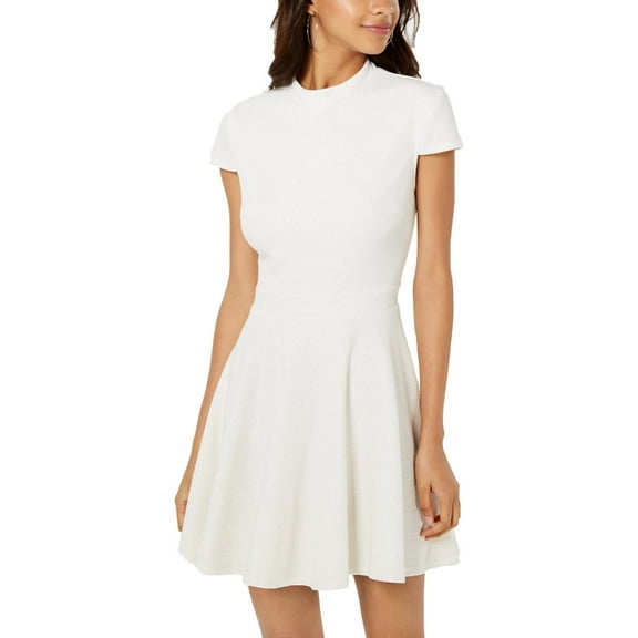 City Studio Women's Textured Glitter Cap Sleeves Shift Dress, Ivory 9