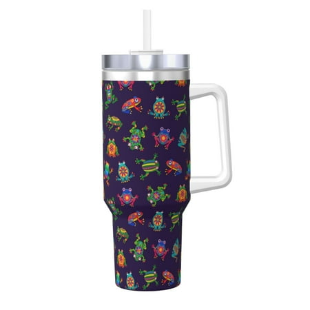 

Salouo Mexican Frogs for 40oz Water Bottle with Handle & Flip Straw - Stainless Steel Vacuum Insulated Tumbler-Reusable Travel Coffee Mug- Gifts for Women & Men
