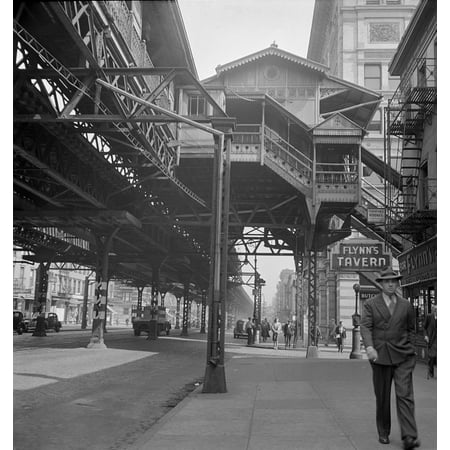 New York Elevated Railway - Third Avenue Elevated Railway New York 1942 Rolled Canvas Art - Science Source (18 x 24)
