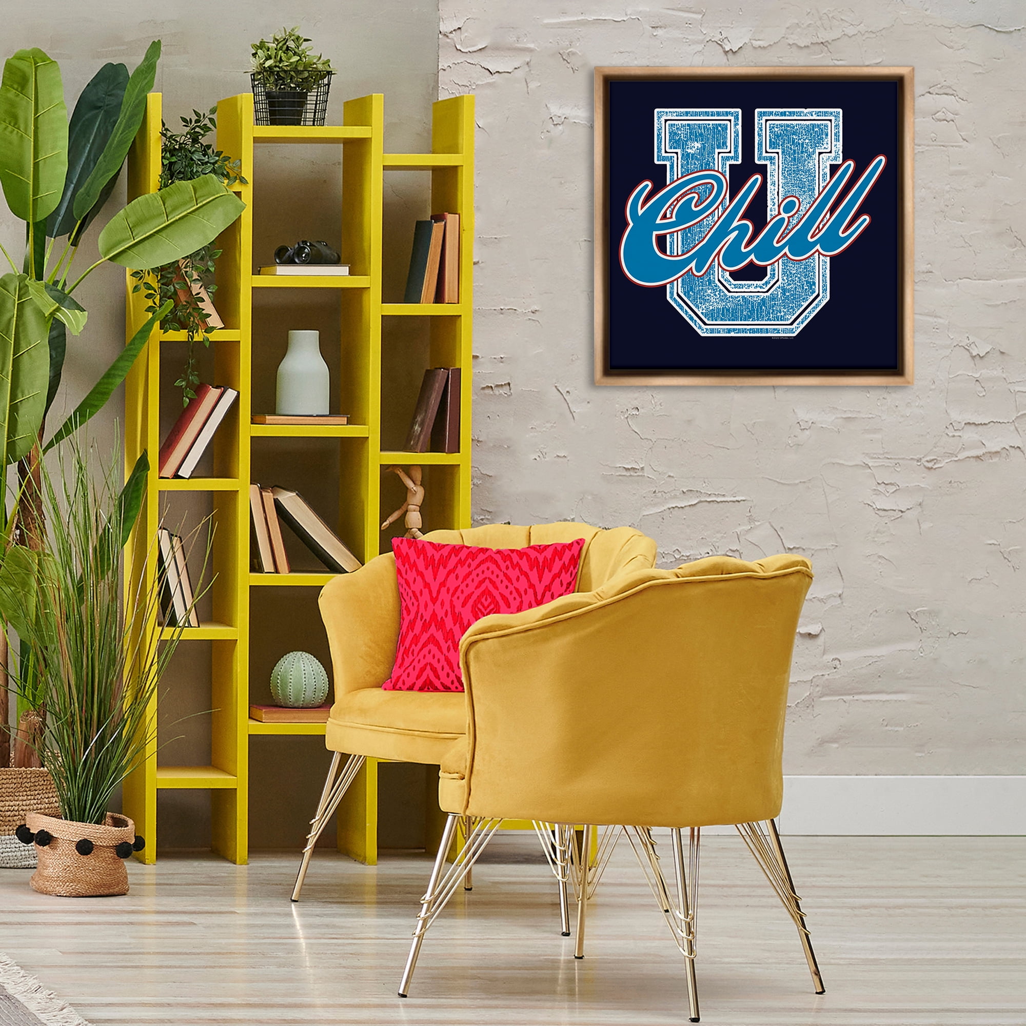 Stupell Industries Chill U Varsity Style Text & Numbers Painting Brown Floater Framed Canvas Art Print Wall Art, 25 x 25