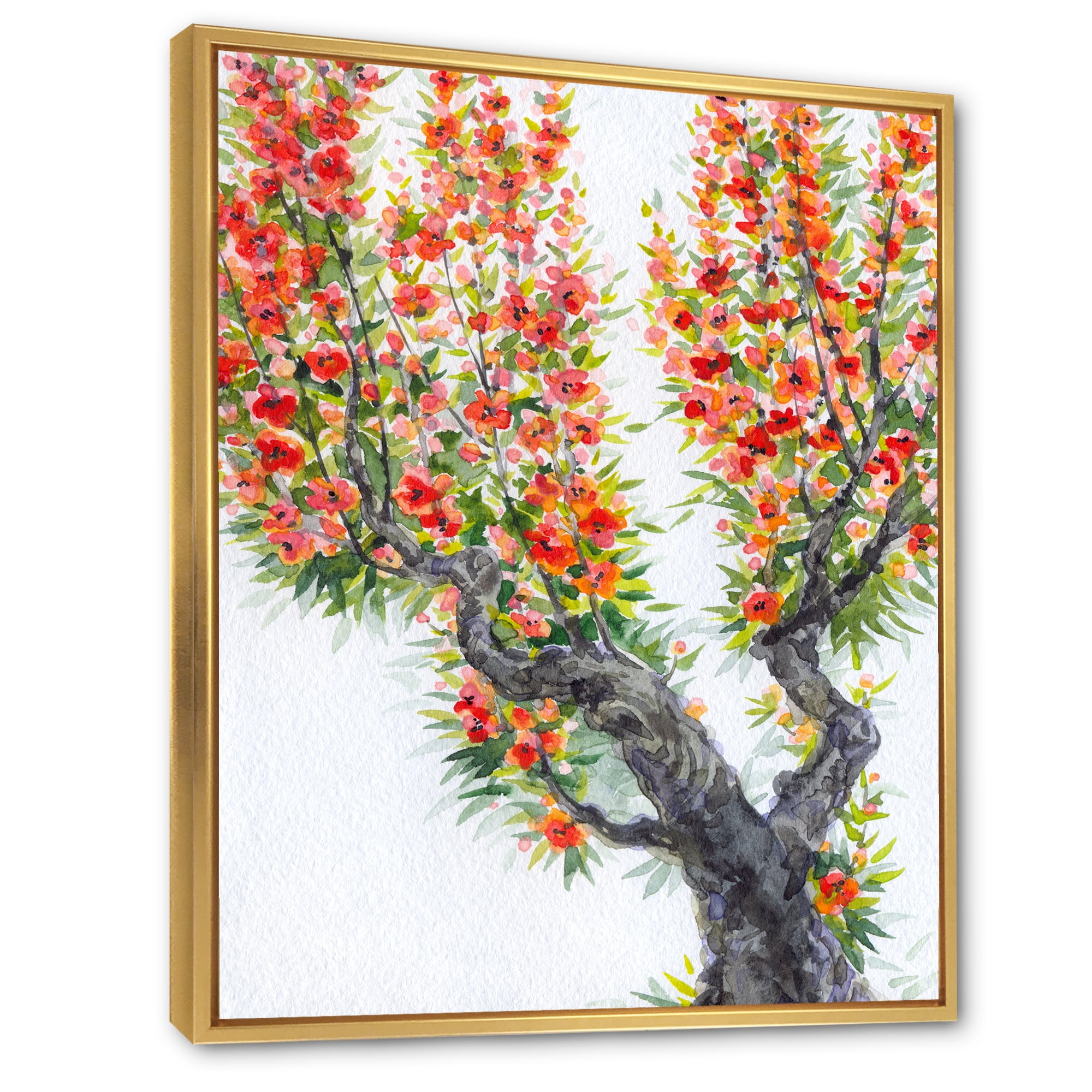 Designart 'Blooming Flowers Of An Old Tree In Spring II' Traditional Framed Canvas Wall Art Print