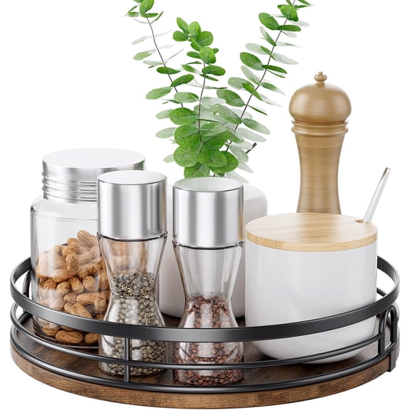 LAMU 9'' Lazy Susan Turntable Organizer for Cabinet, Round Wood Lazy Susan for Table Top, Countertop, Kitchen, Pantry, Spice, Bathroom Vanity, Decor